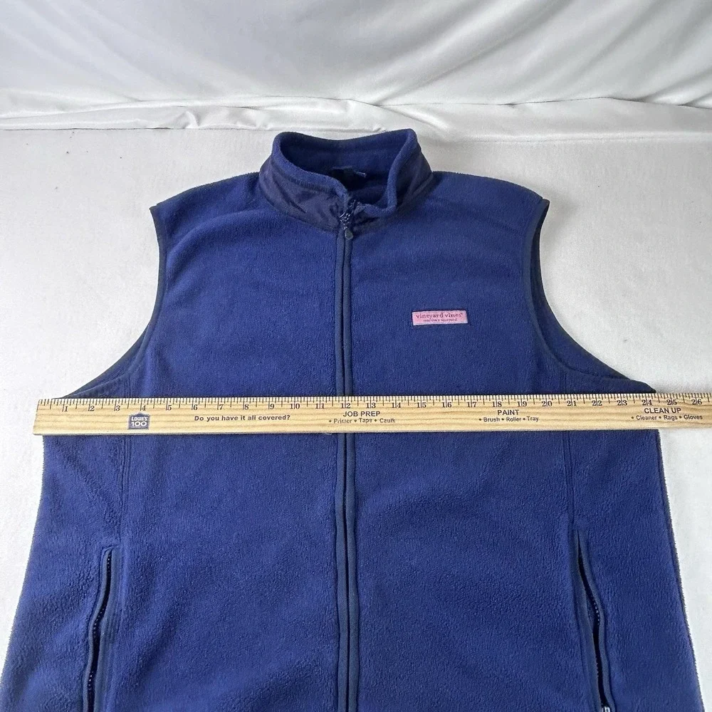 Vineyard Vines Men's Blue Full Zip Fleece Vest Stand-Up Collar L Pockets Outdoor